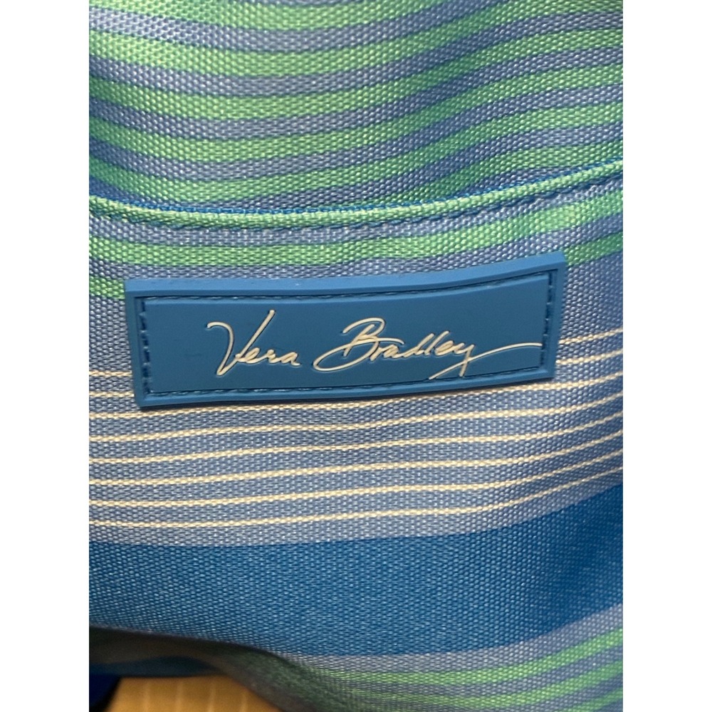 Vera Bradley Striped Duffel Bag Blue Green Travel Gym Weekender Carry On - Picture 3 of 12